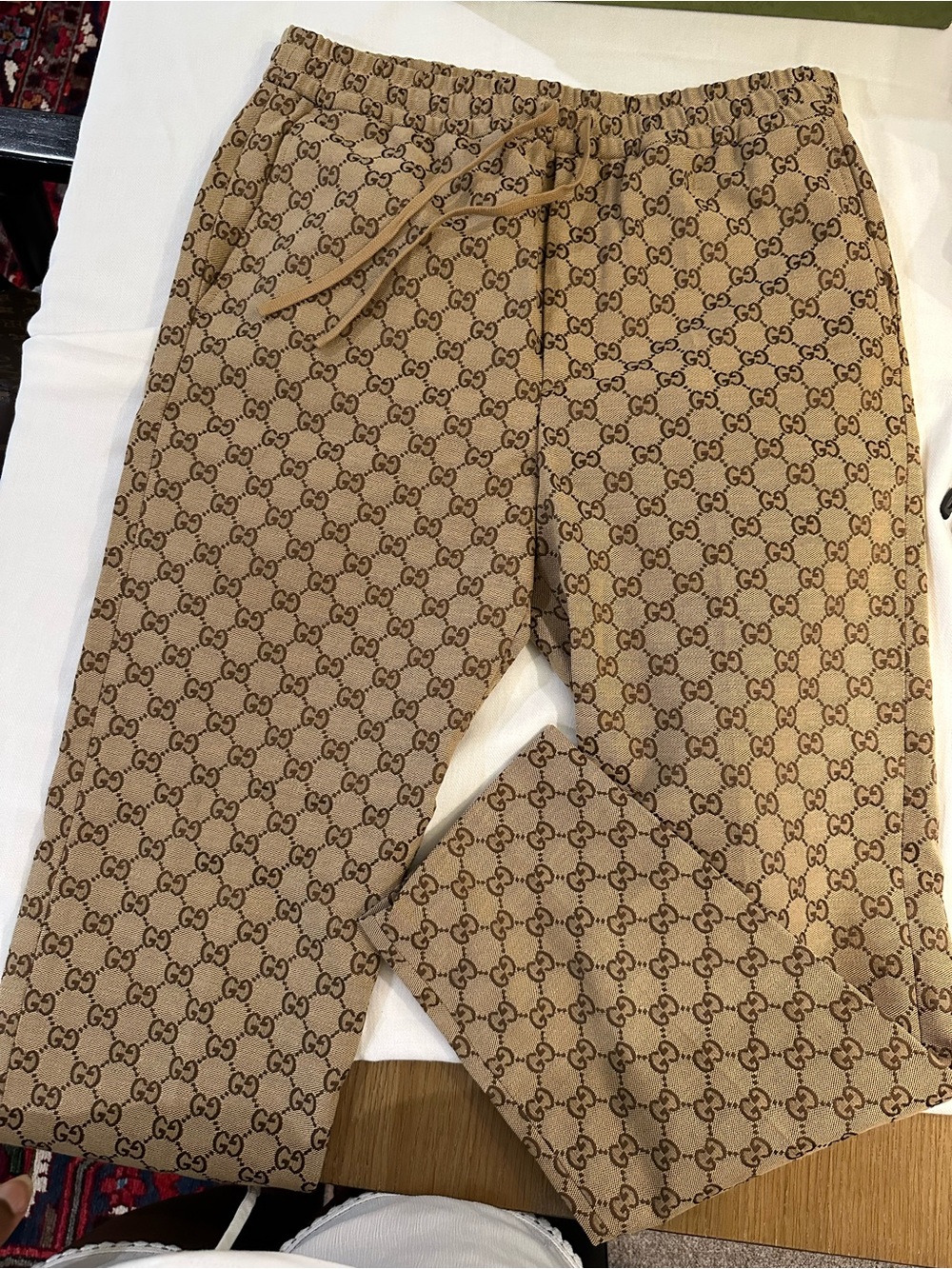 Gucci Beige Monogram Elastic Waist Joggers